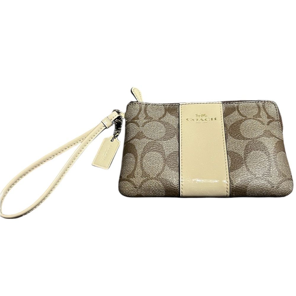 Coach Corner Zip Khaki 75th Anniversary Signature Collection Wristlet